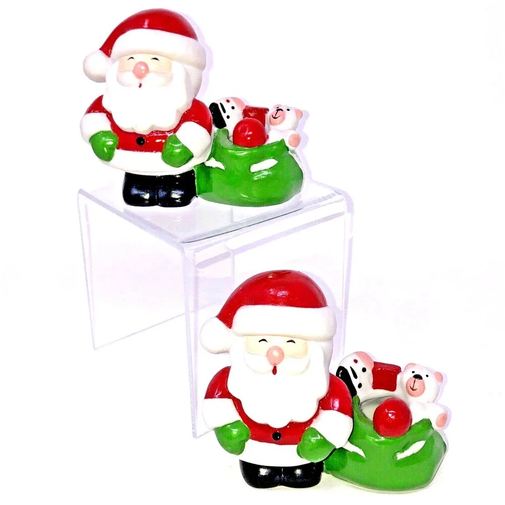 Vintage Santa Candle Holder Figurines Ceramic St Nick w/Sack 80s Taiwan Set of 2